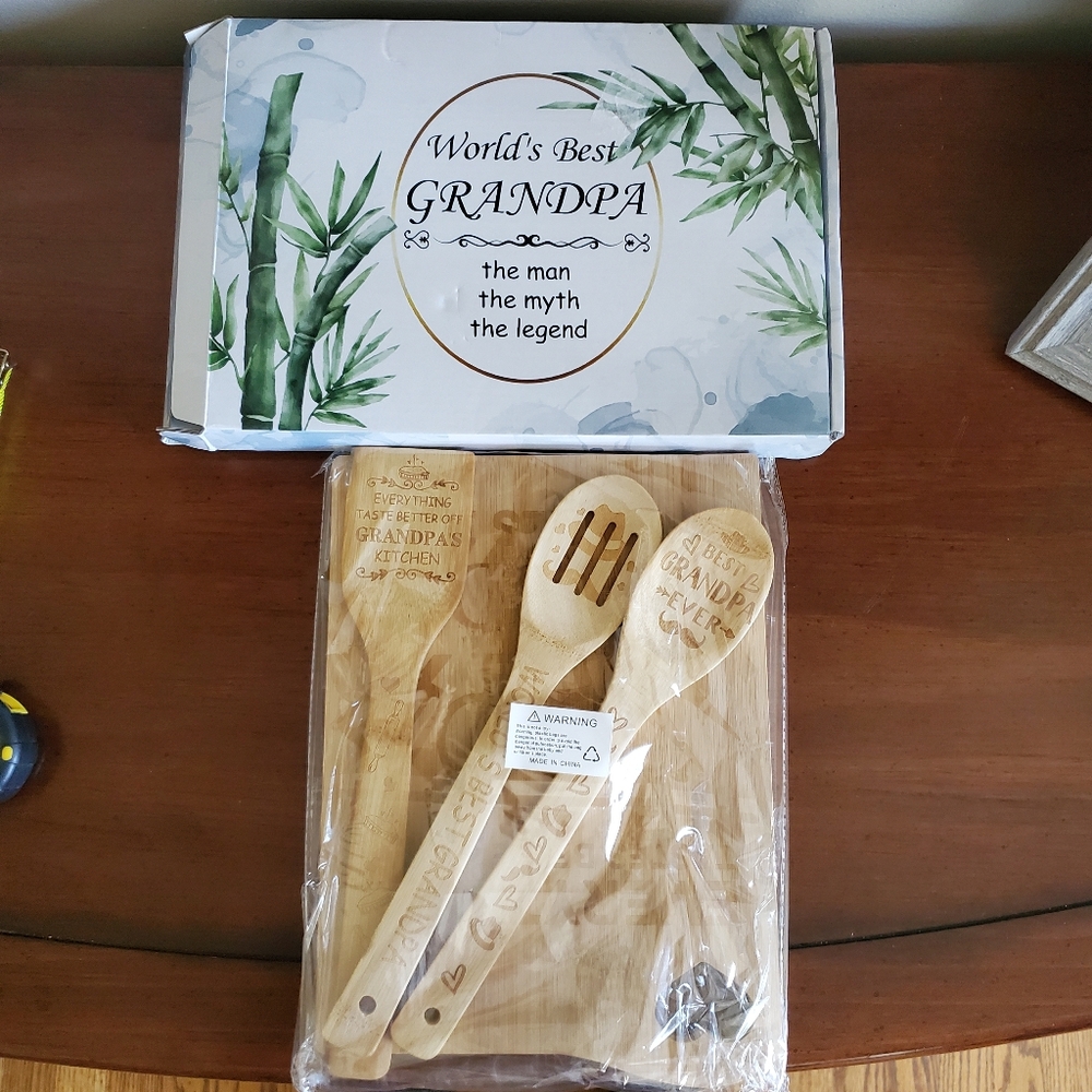 NIB Grandpa Cutting Board W/Spatulas Spoons Gifts‎ for Grandpa on Fathers Day
